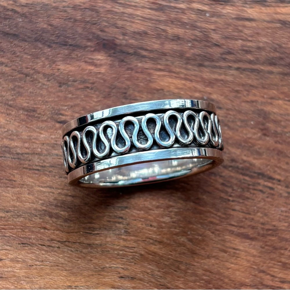 Sterling Silver Wave Spin Ring Unisex Size 11